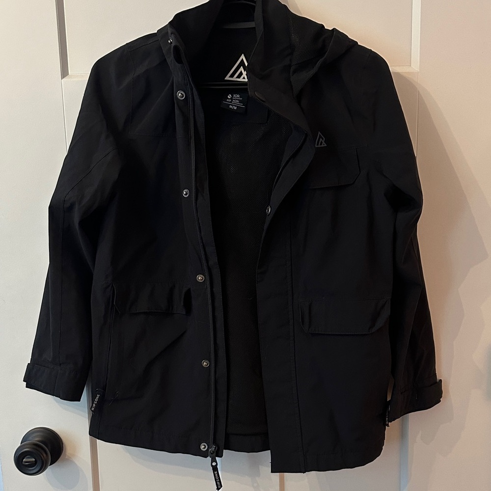 Kids' Black Ripzone Waterproof Hooded Coat